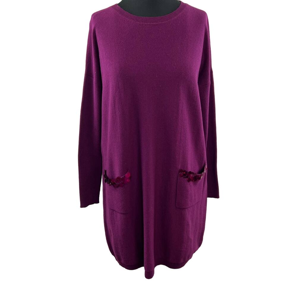 NEW Lisa Todd After Hours Very Berry Long Sleeve Shift Sweater Dress FLAW S